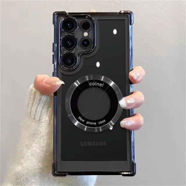 For Magsafe Plating Phone Cases For Samsung Galaxy S25 S24 S23 S22 Ultra S21 Plus FE 5G Note 20 Shockproof Clear Magnetic Cover