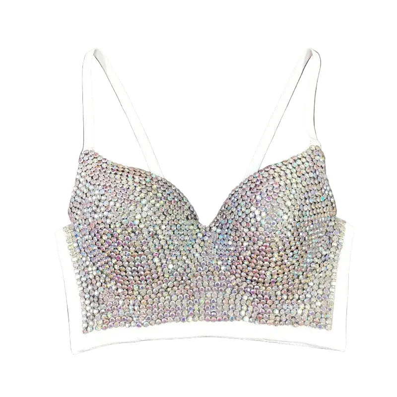 Colored Rhinestone Longline Costume Bra