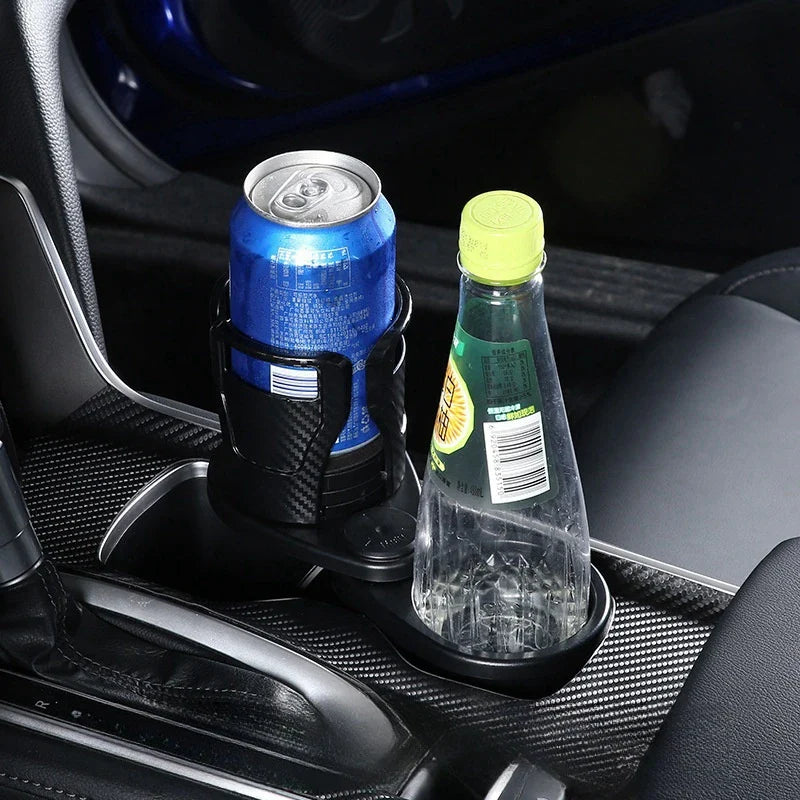 Universal Adjustable Car Cup Holder Expander 2-in-1 Car Organizer Snack Tray & Compass Design Portable Snack Rack Drink Storage