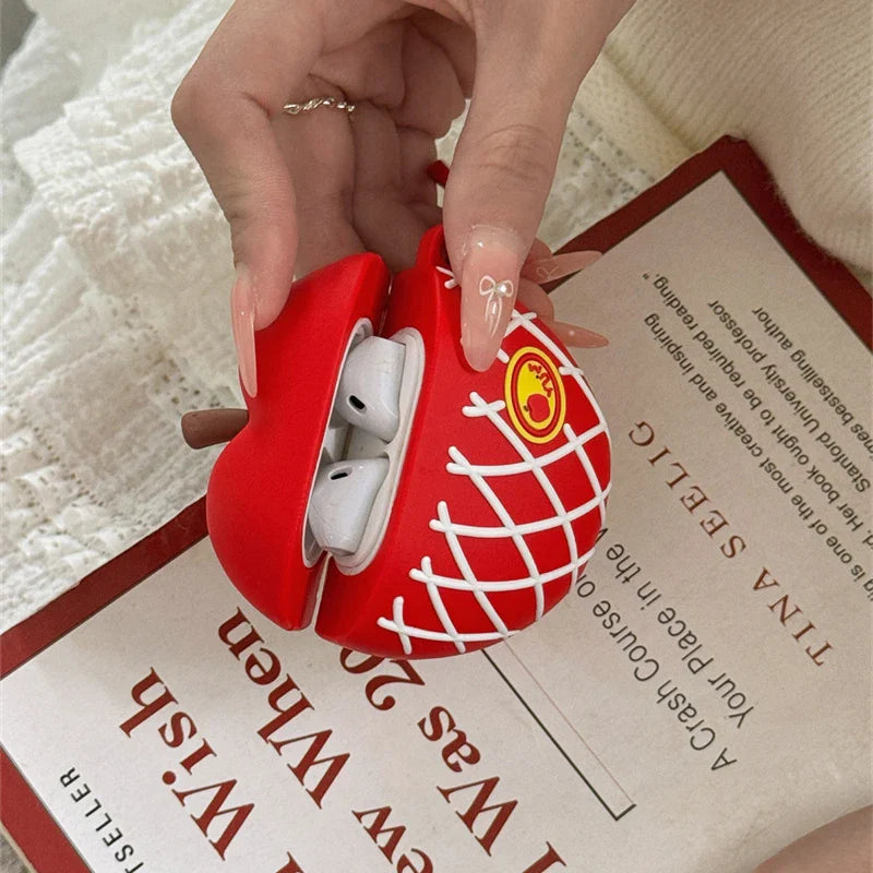 3D Red Apple With Pendant Earphone Cover For Apple AirPods 1 2 3 Generation Airpods Pro/Pro2 Wireless Bluetooth Headphone Case