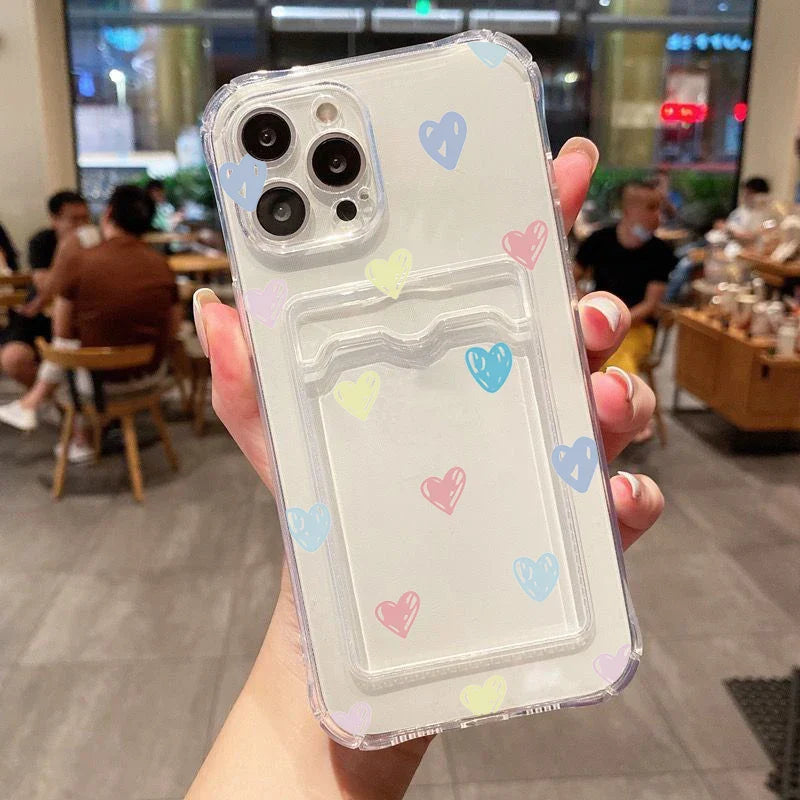 Case For iPhone 16 15 14 13 12 11 Pro Max Black White Love Heart Clear Phone Cover For iPhone XS X 7 8 Plus Wallet Card Bag Case