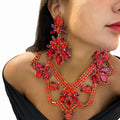 Red Rhinestone Necklace Earring & Bracelet Set