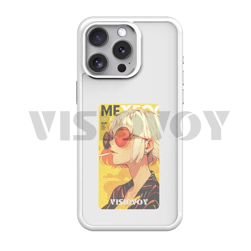 NFC Function Smart Phone Case For iphone 16 15 14 13 Pro Max E ink 4 Color Screen DIY Fashion Phone Cover Cartoon Girl New Funda