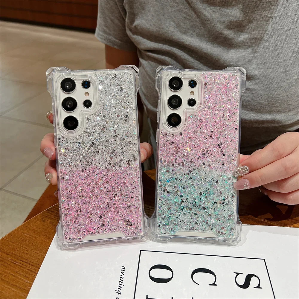 Glitter Gradient Crossbody Case for Samsung Galaxy S24 Ultra S22 S23 Plus A55 A54 A34 A14 A15 A53 Lanyard Necklace Bumper Cover