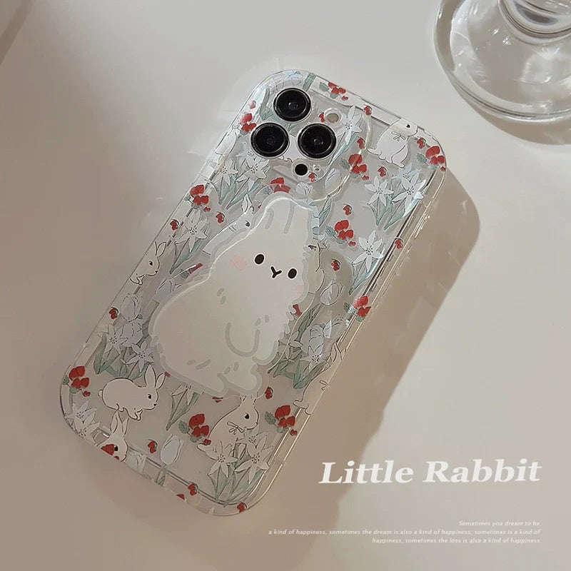 Phone Case For Samsung Note 20 Ultra 10 Plus S22 S23 S21 S20 FE S24 Ultra M13 M23 M53 M33 A50 A30S Cute Rabbit Grip Holder Cover