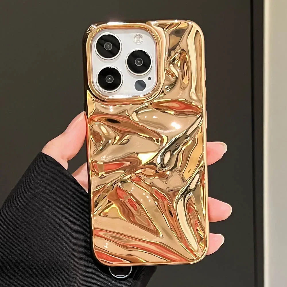 Luxury Electroplate Silvery 3D Wrinkle Phone Case For iphone 16 15 14 13 11 12 Pro Max Purple Water Ripple Shockproof Soft Cover