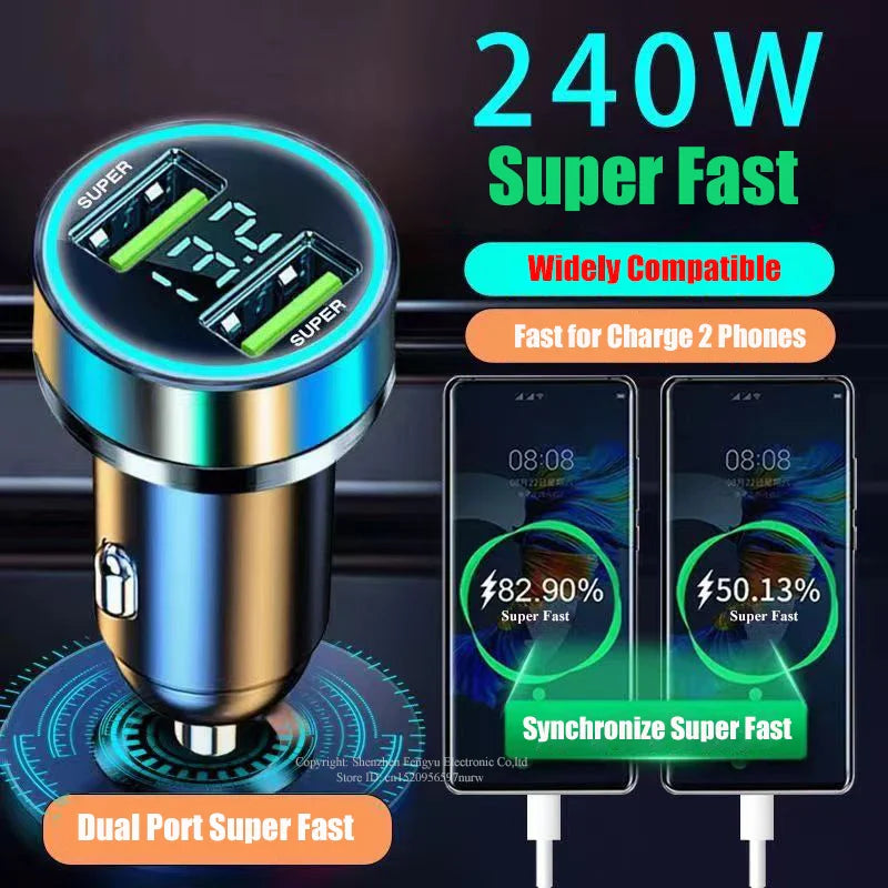 UYUXIO Dual USB Port Car Phone Charger Super Fast Charging Adapter with Voltage Display for iPhone Samsung Oppo Vivo Huawei
