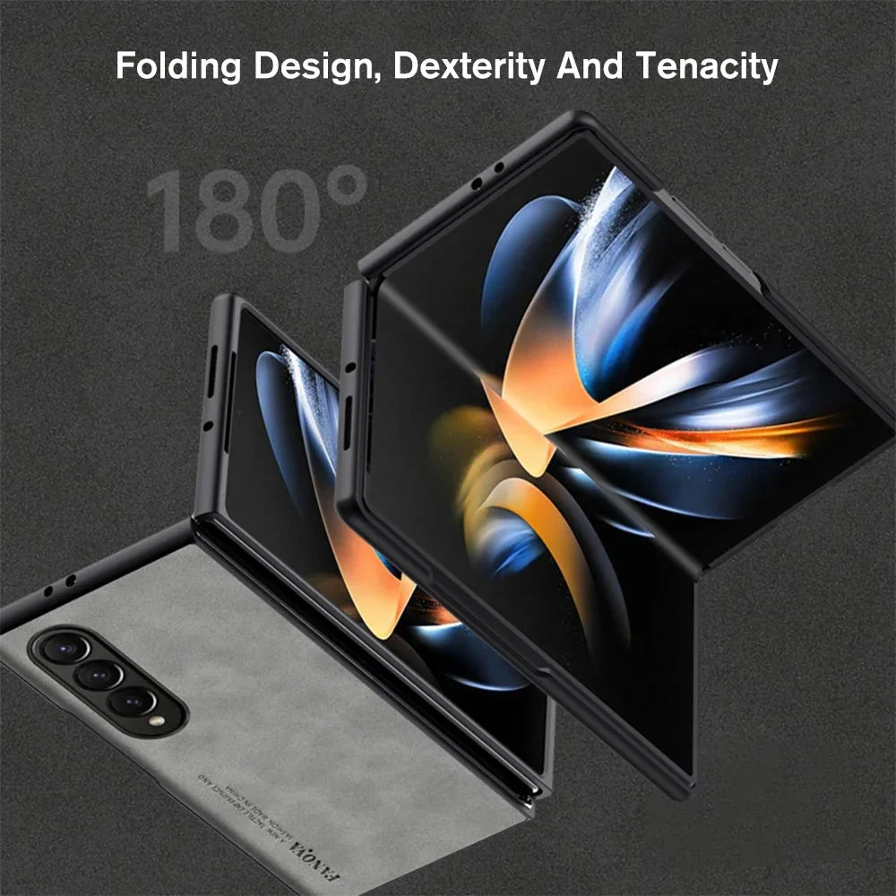 For Samsung Galaxy Zfold4 Zfold3 Zfold Z Fold 5 4 3 Fold5 Fold4 Fold3 5G Silicone Shockproof Bumper Sheepskin Leather Case