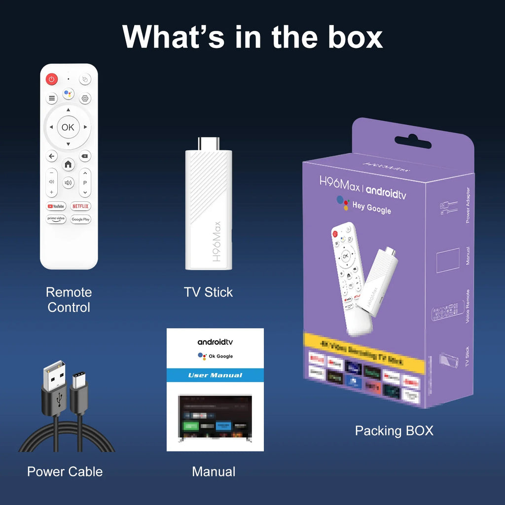 H96 MAX Android TV Stick Allwinner H313 with 2.4G Wifi 5G Wifi6 Dual Brand 8GB 16GB 4K 3D HDR Goole Voice Remote DC 5V 2A