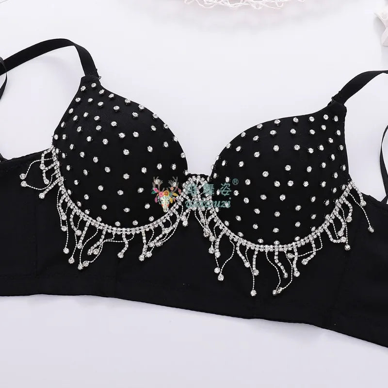 Rhinestone Fringe Embellished Showgirl Bra