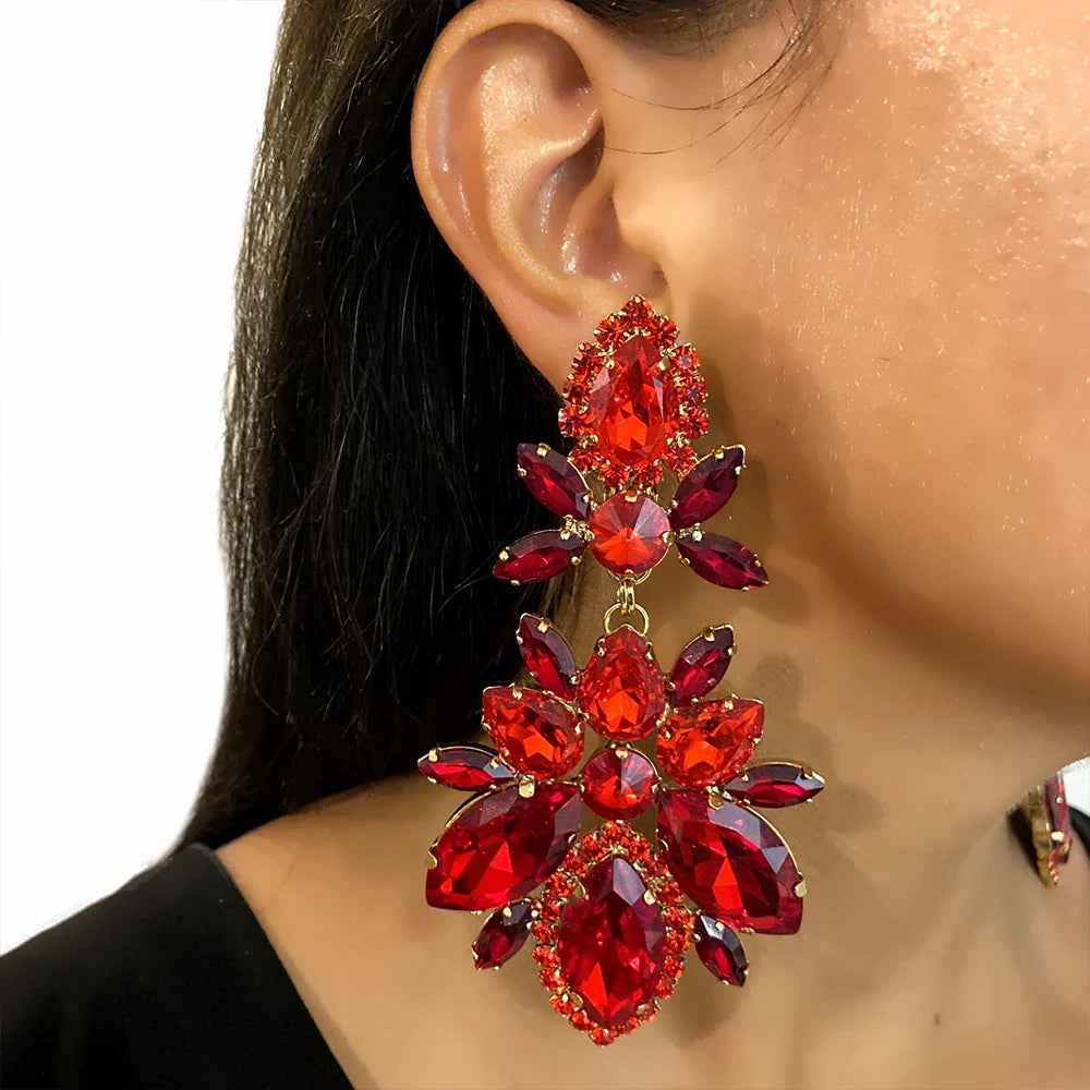 Red Rhinestone Necklace Earring & Bracelet Set