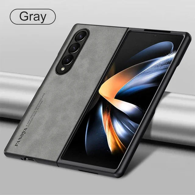 For Samsung Galaxy Zfold4 Zfold3 Zfold Z Fold 5 4 3 Fold5 Fold4 Fold3 5G Silicone Shockproof Bumper Sheepskin Leather Case