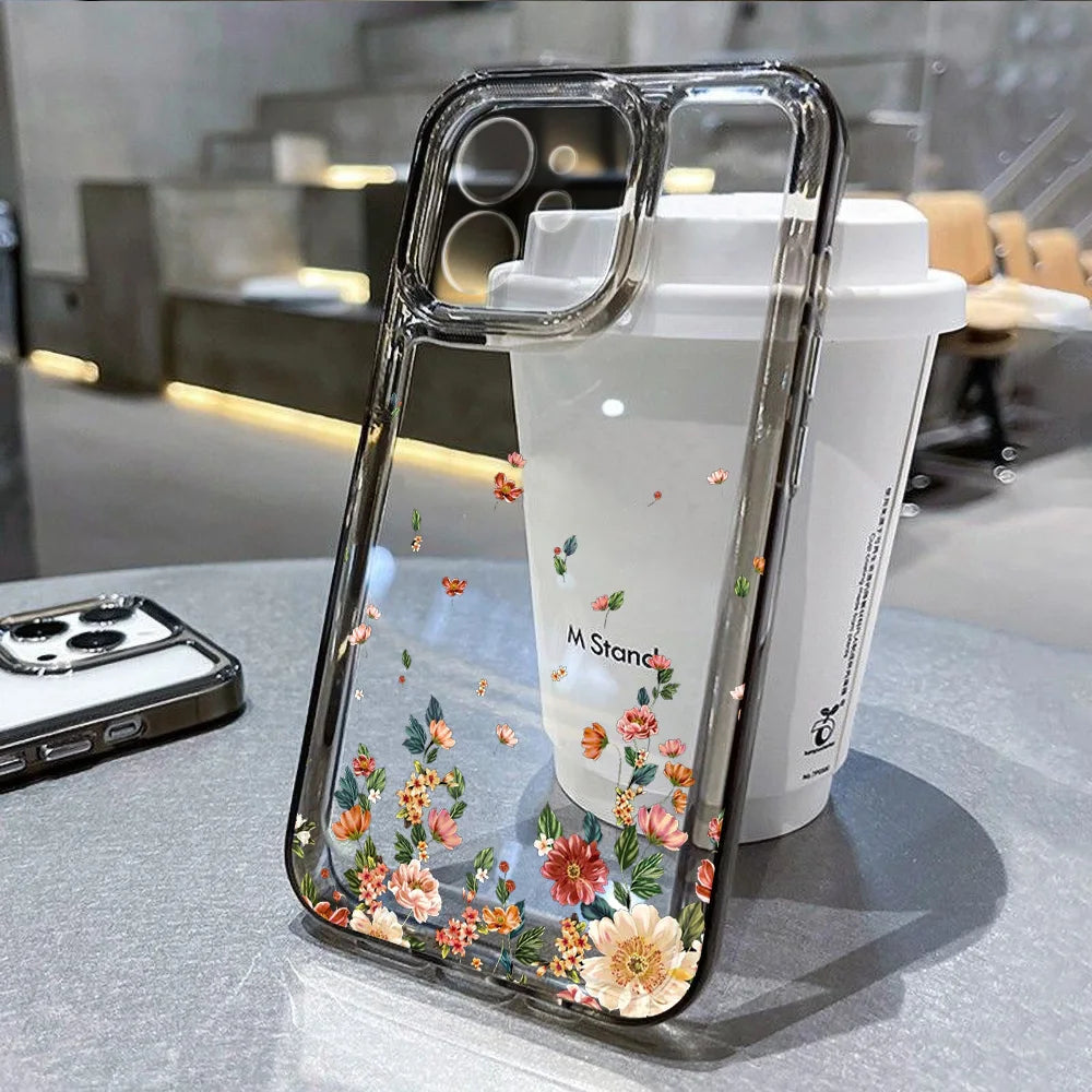 Flower Phone Case For iPhone 13 16 Pro 15 11 12 14 Pro Max XR X XS 7 8 Plus SE Shockproof Transparent Cover Silicone Soft Fundas