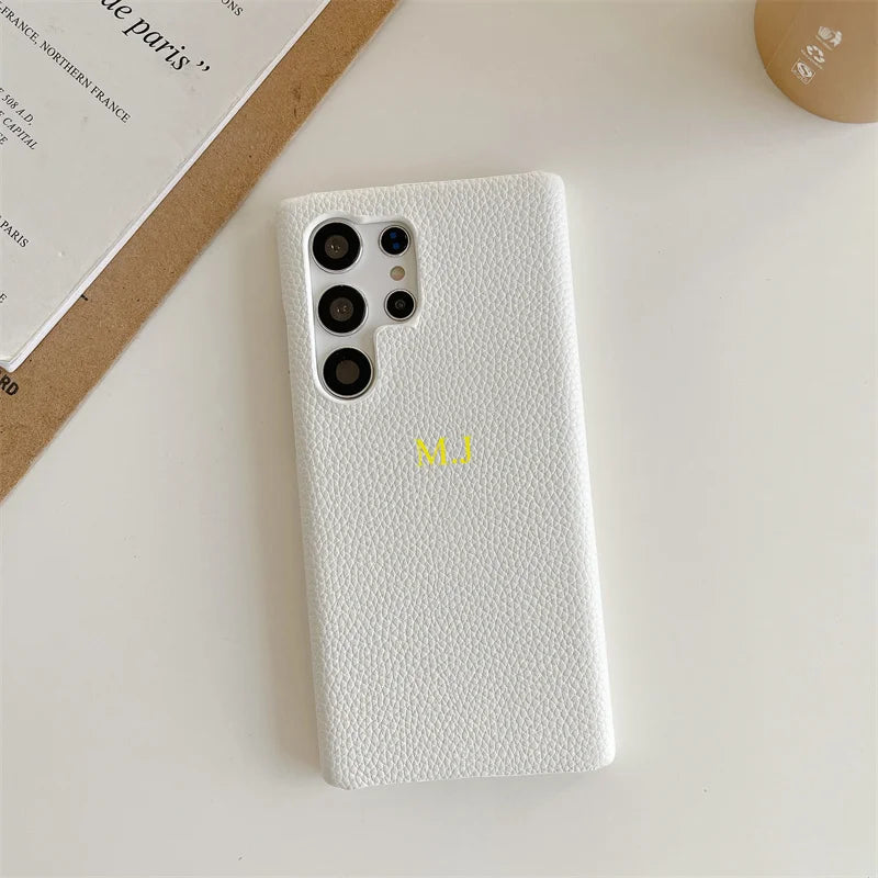Phone Case for Samsung s23 s22 s24 ultra s21 plus s20 s10p Personalize Customize Name Letter Grain Leather Cases