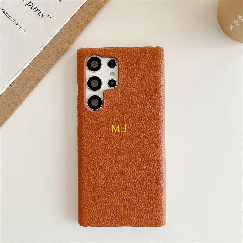 Phone Case for Samsung s23 s22 s24 ultra s21 plus s20 s10p Personalize Customize Name Letter Grain Leather Cases