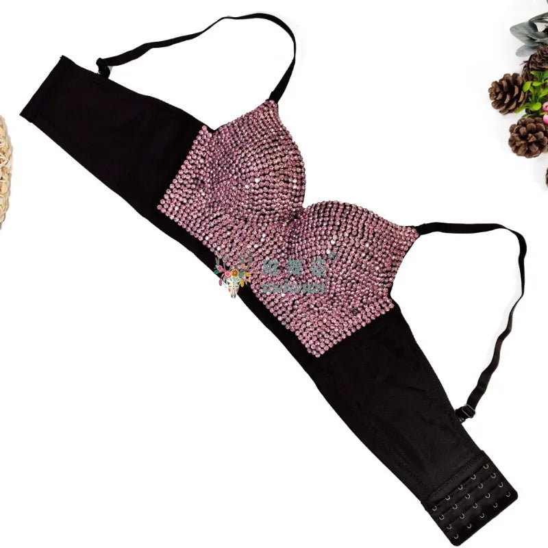 Colored Rhinestone Longline Costume Bra