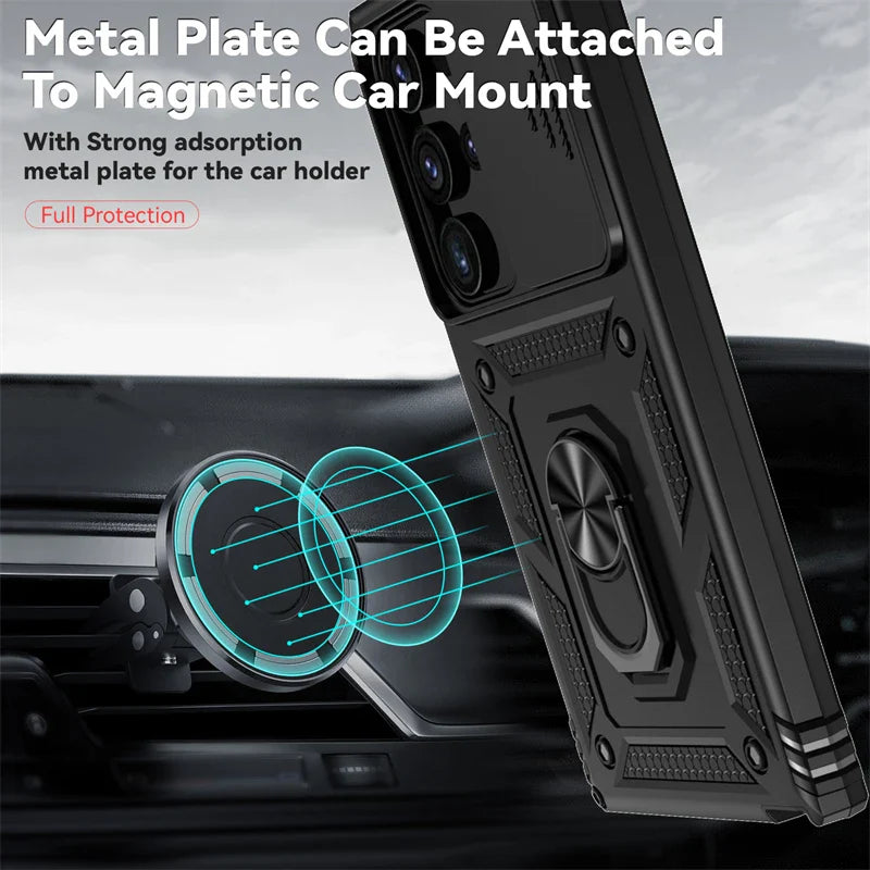 For Samsung Galaxy S24 Ultra Case Slide Lens Armor Phone Case For Samsung S24 + Plus S 24 Ultra Magnetic Ring Holder Back Cover