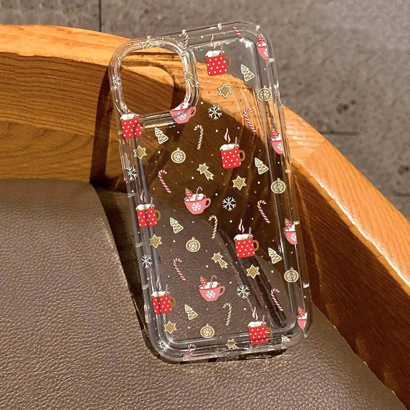 Winter Christmas Graphic Print Clear Case for iPhone 16 15 14 13 12 11 Pro Max Mini 16E XR SE2 7 8 Plus Shockproof Soft Cover