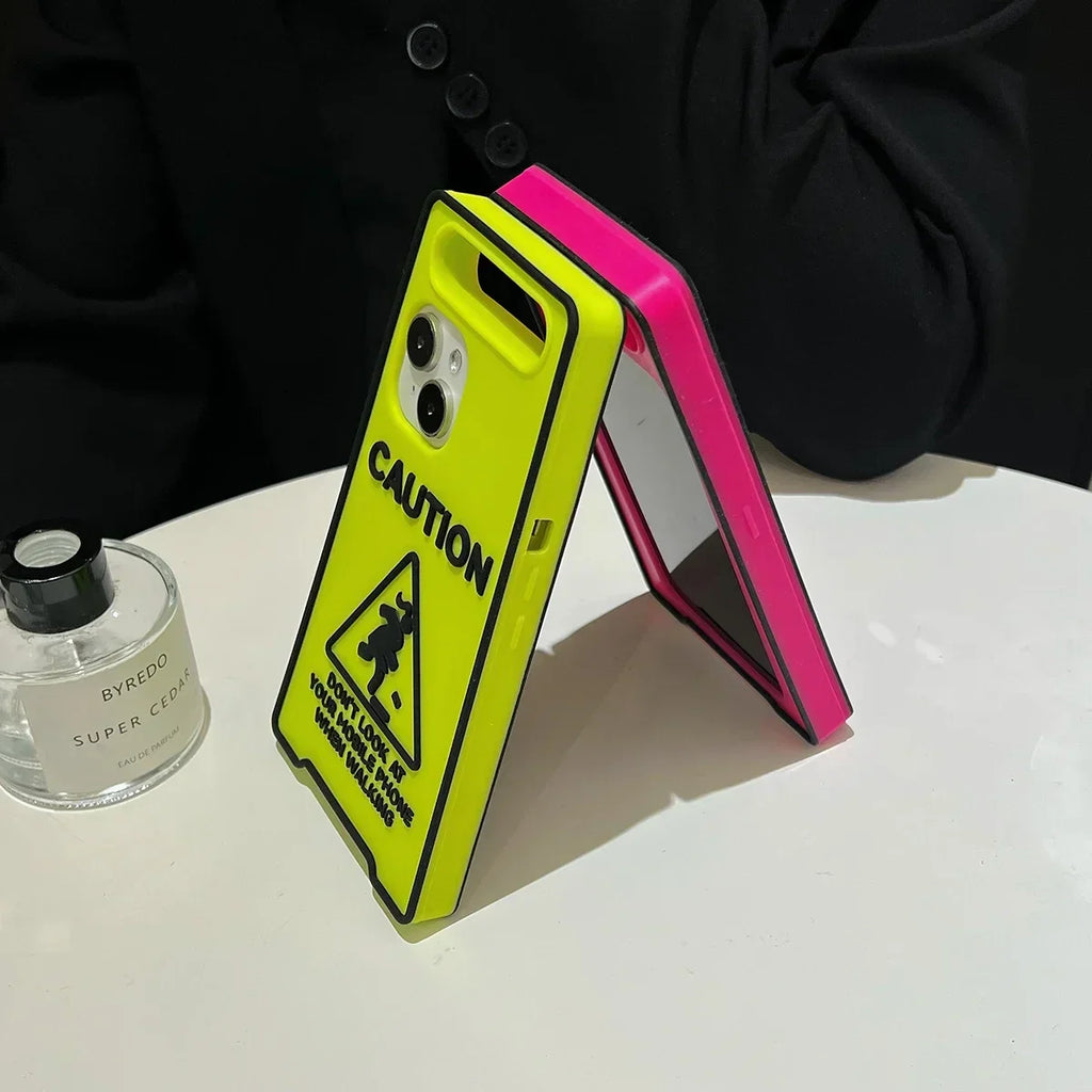Night Luminous effect Warning Sign Silicone Case For iPhone 11 12 13 14 15 16 Pro Max Plus Female style 3D cartoon iPhone case