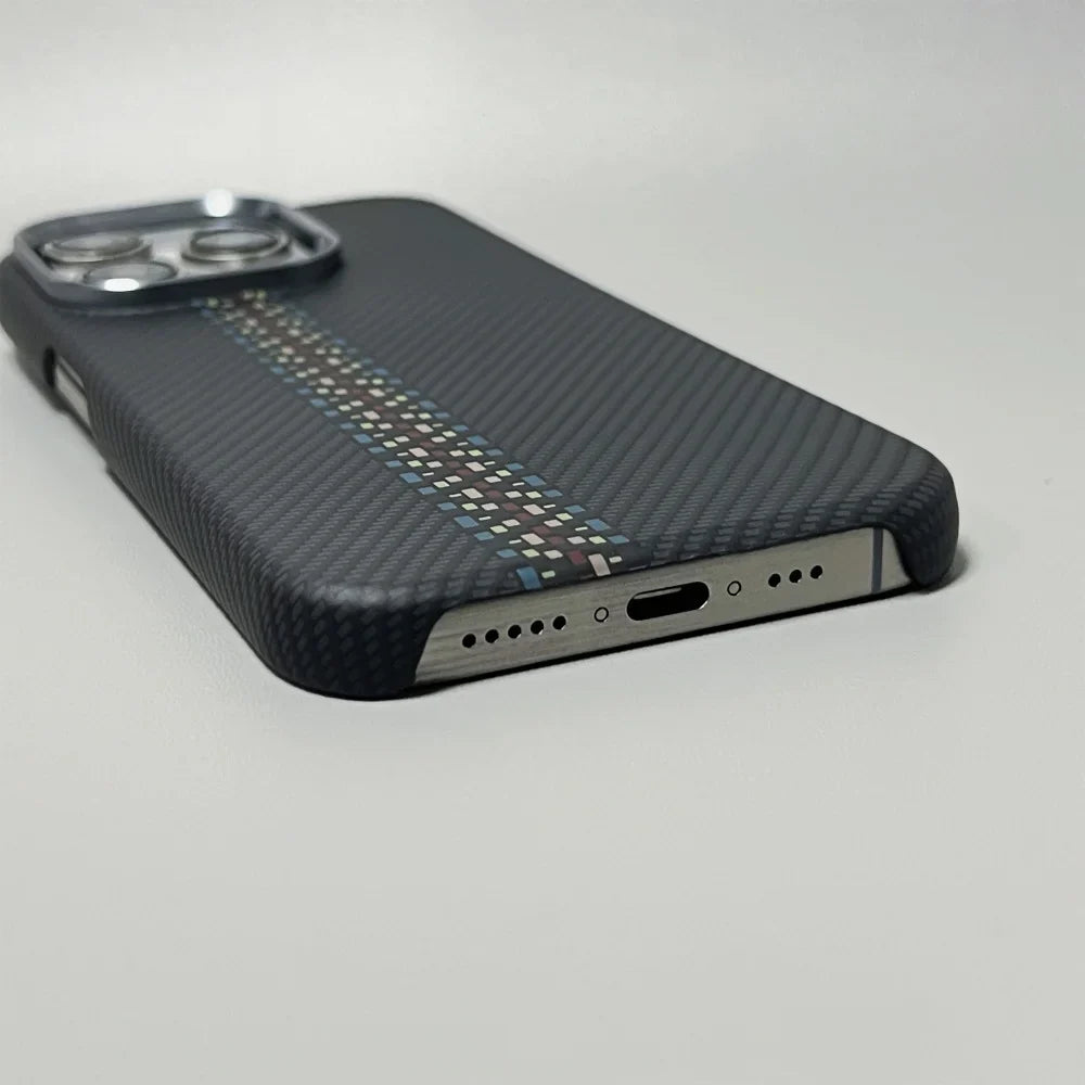 Luxury Carbon Fiber Slim Case For iPhone 17 13 14 15 16 Pro Max Shockproof Alloy Lens Camera Protective Ultra Thin Hard PC Cover