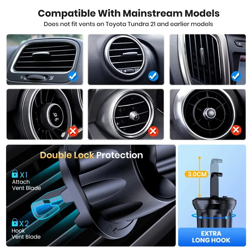 New Car Phone Holder Stand Mount Upgrade Auto Locking Universal Phone Holder with Hook Clip for Car Air Vent for iPhone Samsung