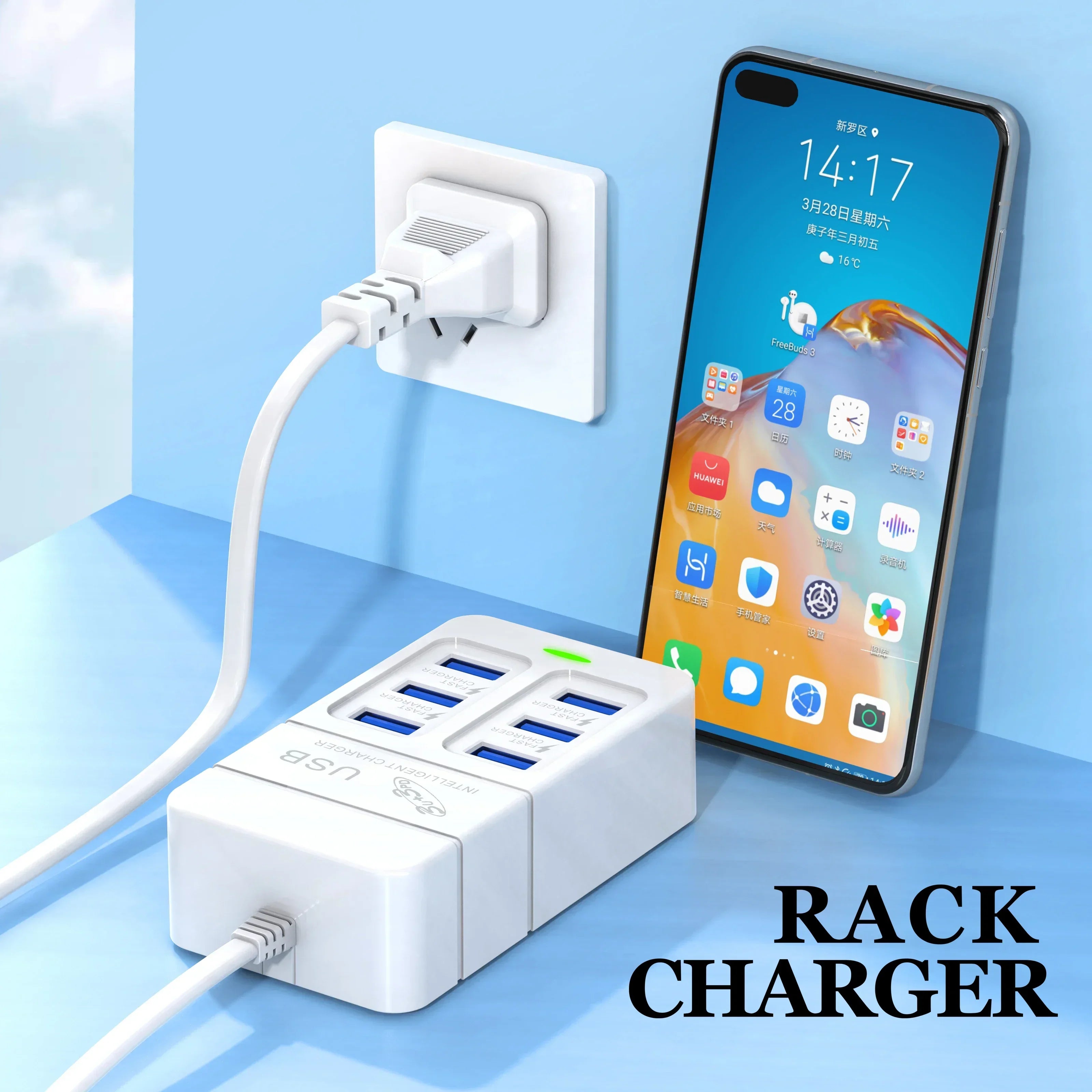 PD Quick Charging Wall Chargers USB Hub Adapter 6 Ports USB Type C Desktop EU US Plug Slots Charging Extension Socket Outlet