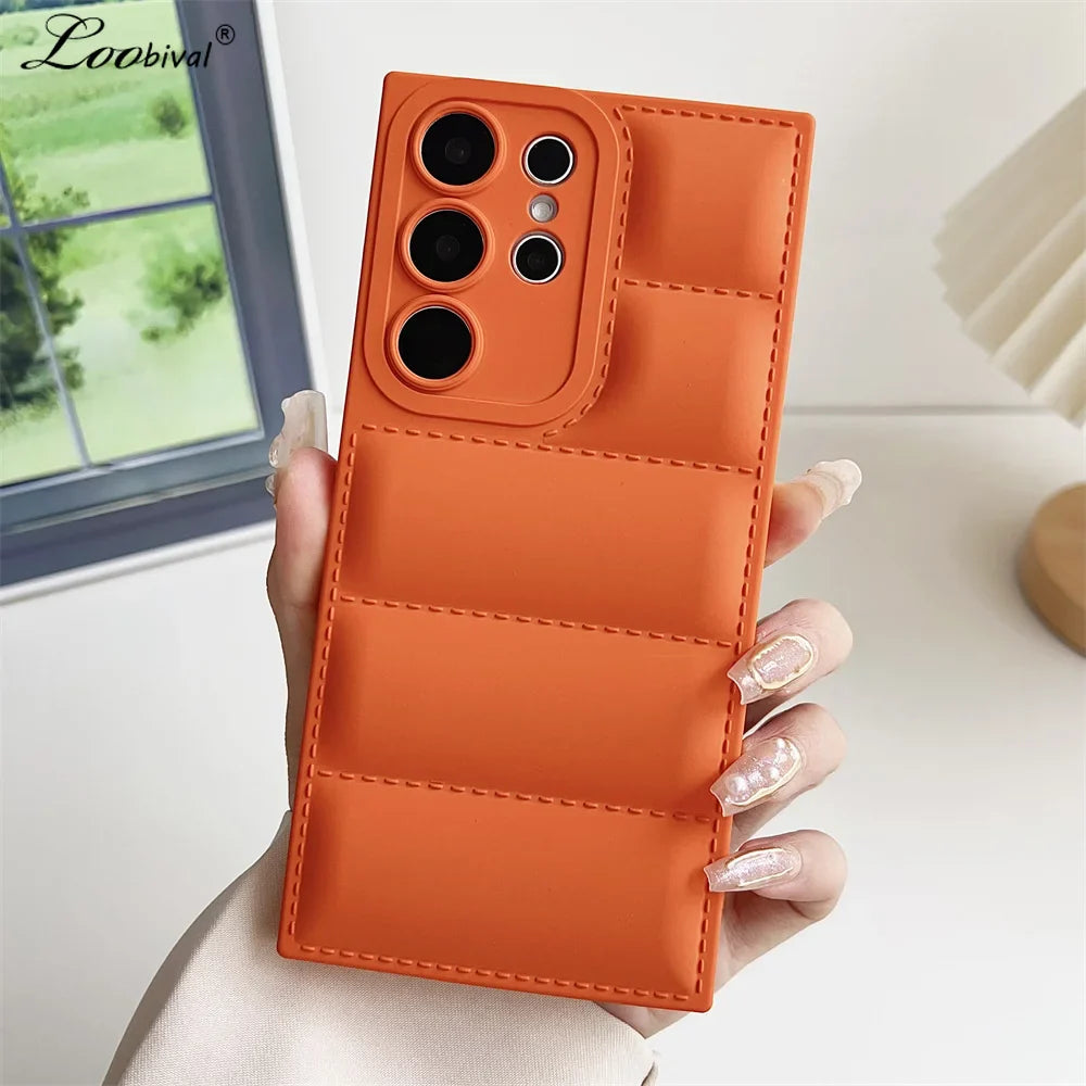 Solid Color Down Jacket Case for Samsung Galaxy S24 S23 Ultra S22 S21 Plus S20 FE A54 A34 A53 A55 A35 A25 A52 A14 Soft TPU Cover
