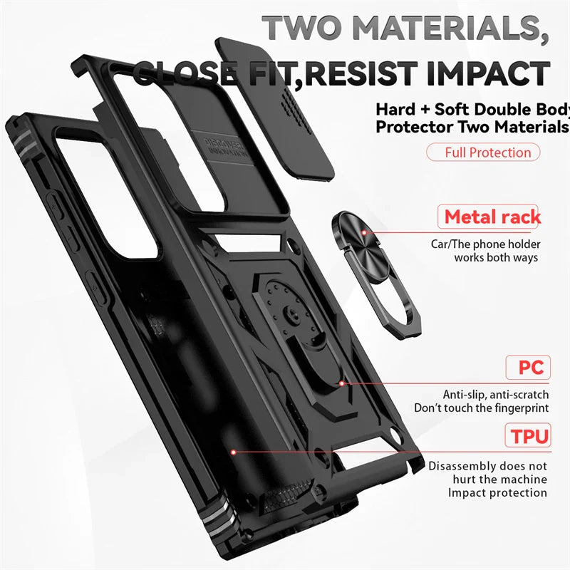 For Samsung Galaxy S24 Ultra Case Slide Lens Armor Phone Case For Samsung S24 + Plus S 24 Ultra Magnetic Ring Holder Back Cover