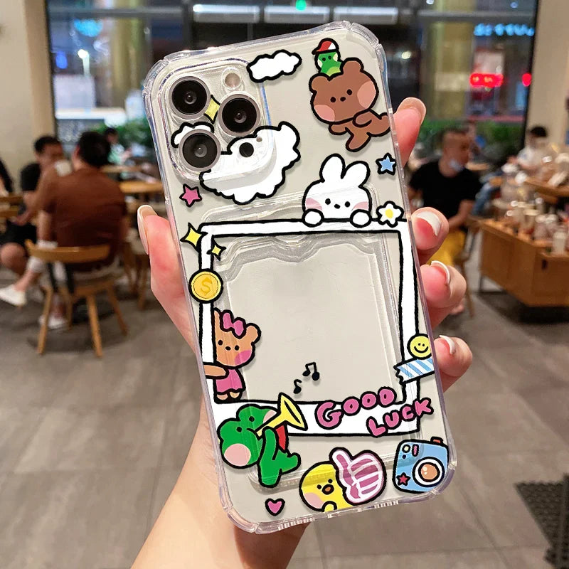 Cartoon Bear Phone Case For Samsung A54 A55 A15 A53 A52 A33 A35 A13 A34 A14 A24 A25 A06 A16 S21 S22 S23 S24 Ultra Card Bag Cover