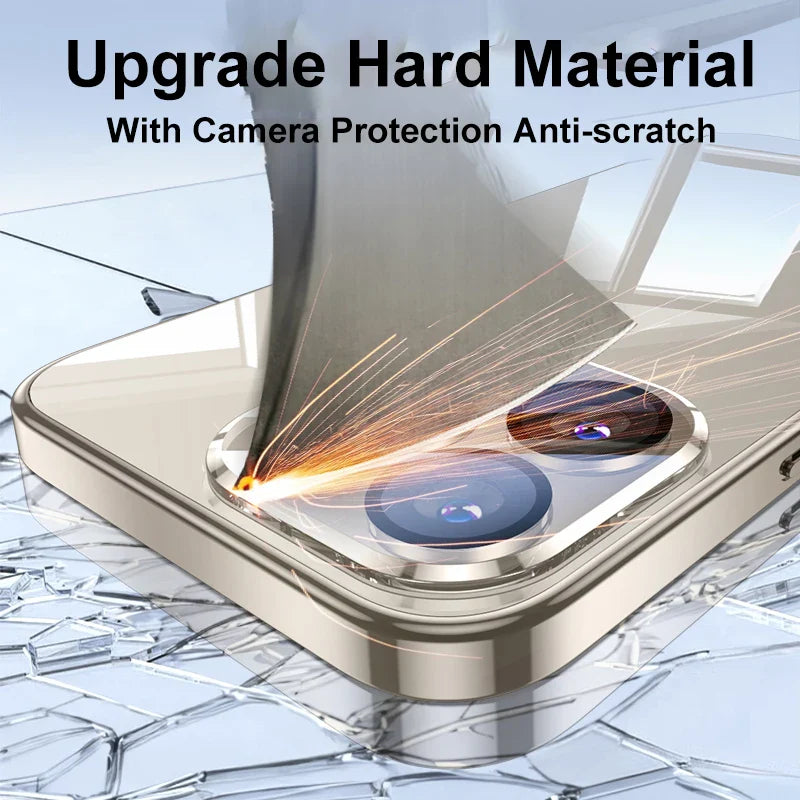 Original Shockproof Tempered Glass Case For iPhone 15 14 13 12 Pro Max 11 Plating Frame Mirror Hard Back Lens Protection Cover