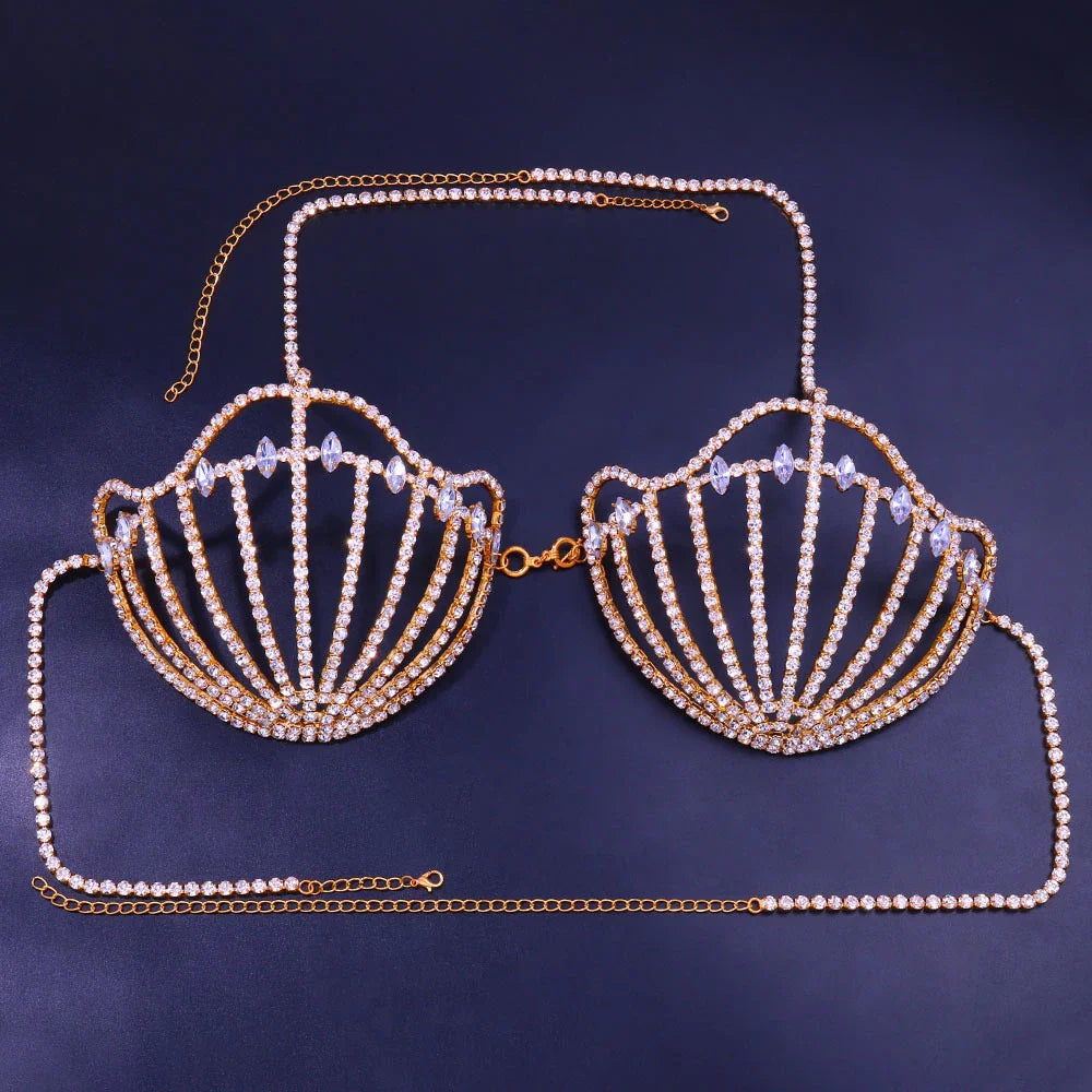 Rhinestone Shell Bra Crystal Chest Body Chain