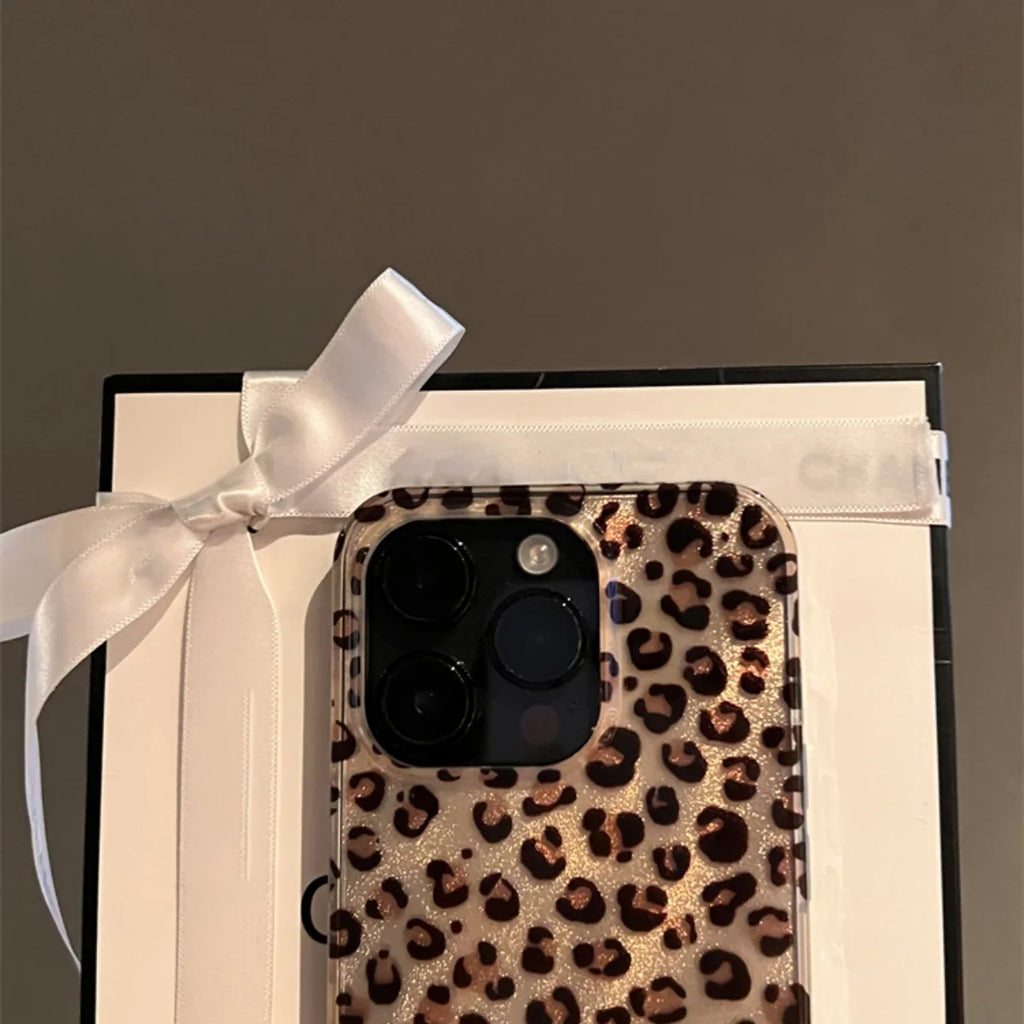 Korean Cute Leopard Print Case for iPhone 16 15 14 13 12 Pro Max 11 Stylish Animal Pattern Soft Shockproof Back Cases Coque