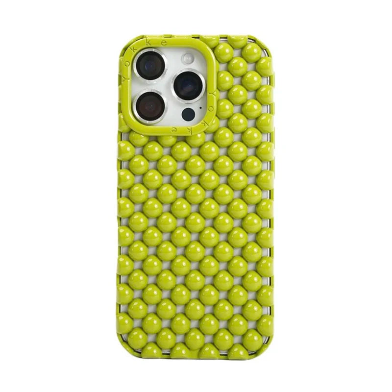 Fashion Green Pearl Round Bead Hollow Out Phone Case For iPhone 16 15 13 14 Pro Max Soft TPU Heat Dissipation Back Cover