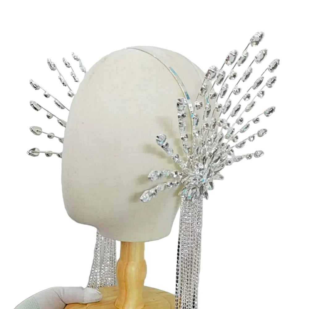 Starlight Crystal Silver Tassel Headpiece