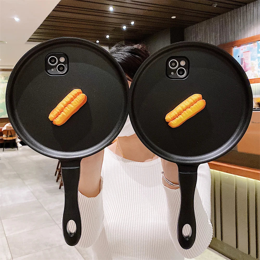 Cute Frying Pan 3D Cartoon Case for Samsung Galaxy S23 Ultra S22 S21 Plus S23Ultra Funny Egg Bread Pot Shockproof Hard Cover