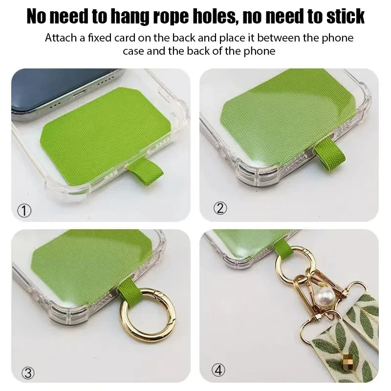 Adjustable Crossbody Long Mobile Phone Lanyard Wide Cloth Anti-Lost Neckband Women's Pearl Hanging Ornaments Strap Rope
