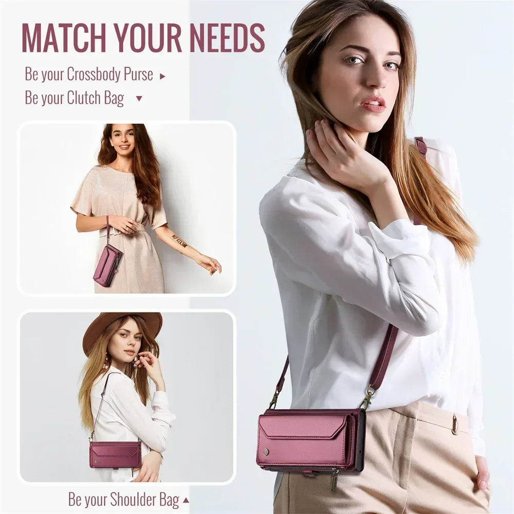 Crossbody Purse for Samsung Galaxy Z Fold 7 Fold5 Fold 4 3 Fold 6 Leather Flip Case Book Wallet Coque Retro Vintage Card Slots
