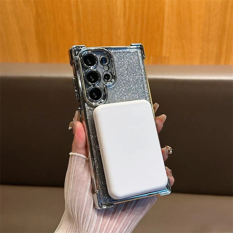 for Magsafe Glitter Bracket Case for Samsung Galaxy S24 Ultra S23 FE S22 Plus Note 20 Stand Holder Gradient Plating Bling Cover
