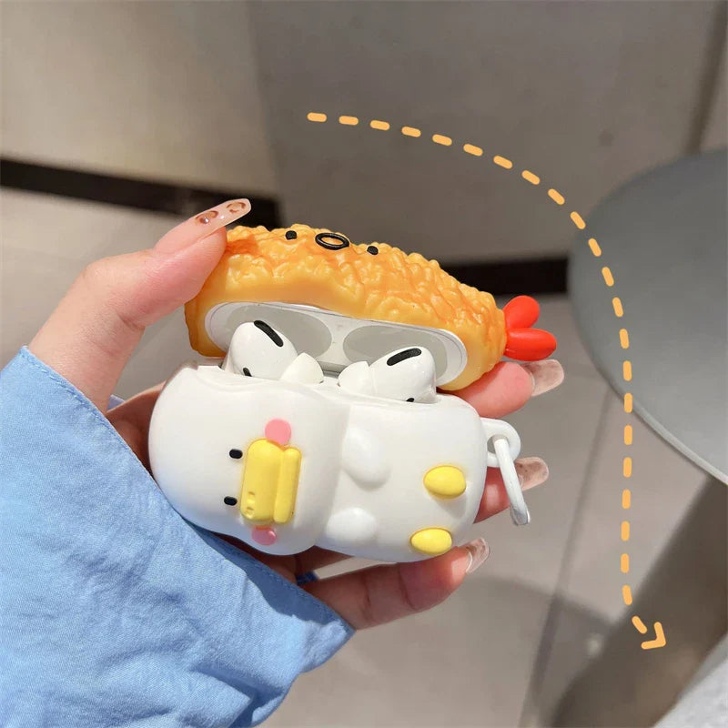 3D Fried Shrimp Duck Earphone Cover For Apple AirPods 1 2 3 Generation For Airpods Pro/Pro2 Wireless Bluetooth Headphone Case