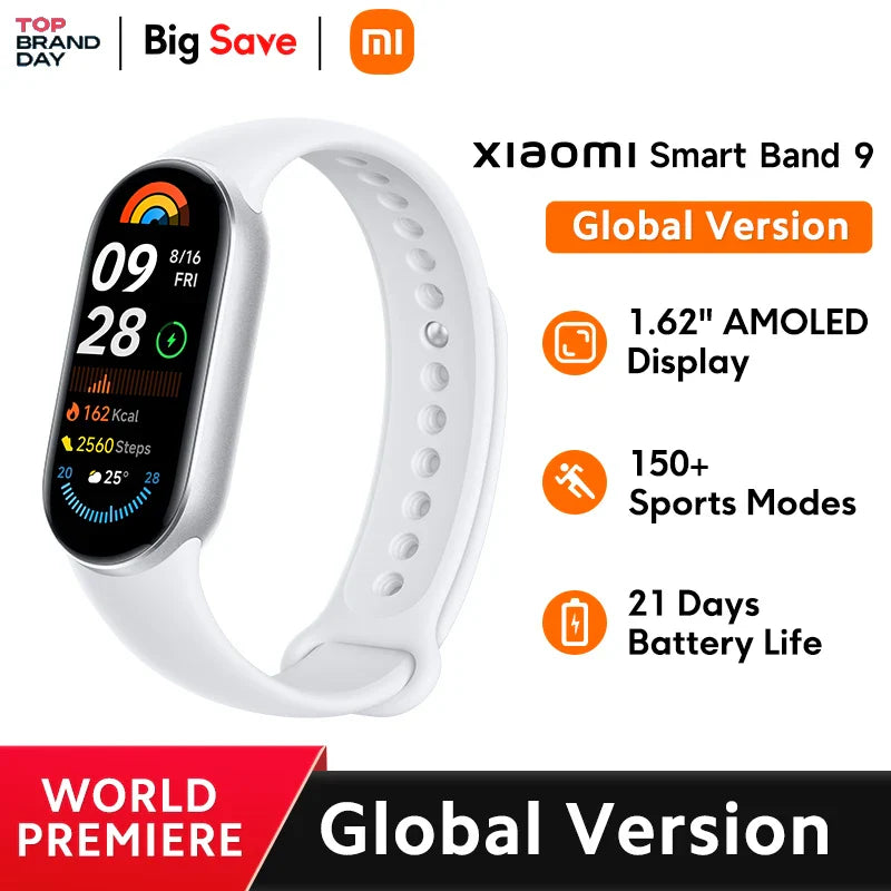 Global Version Xiaomi Smart Band 9 150+ Sports Modes Sleep Monitoring 1.62" AMOLED Display 21-day Battery Life