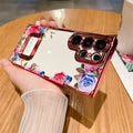 For Samsung S24 Ultra Luxury Plating Logo Hole Case For Samsung Galaxy S23 Ultra S22 Plus Flower Camera Film Transparent Cover