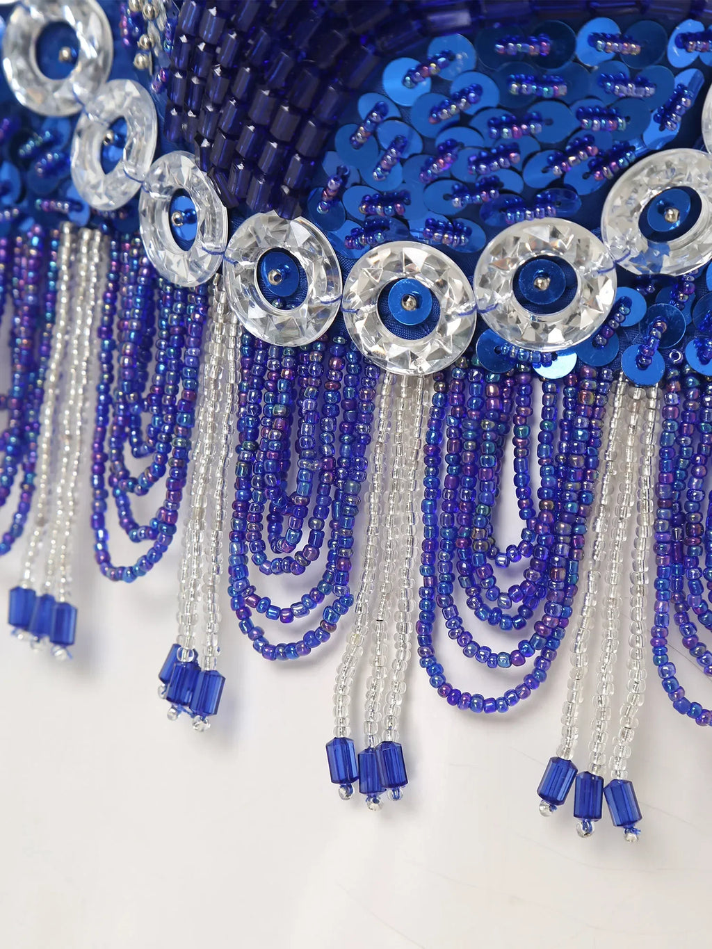 Sequin Beaded Fringe Tassel Performance Costume Halter Bra Top