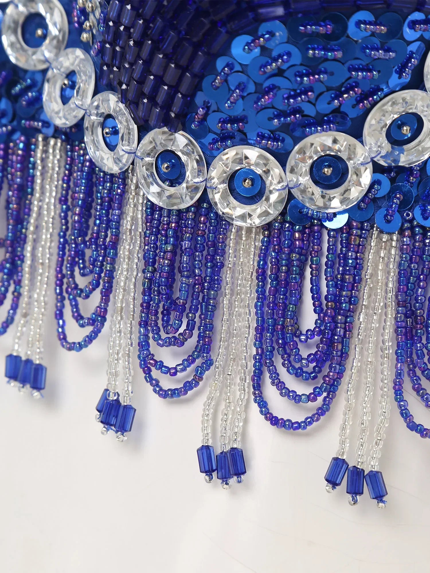 Sequin Beaded Fringe Tassel Performance Costume Halter Bra Top