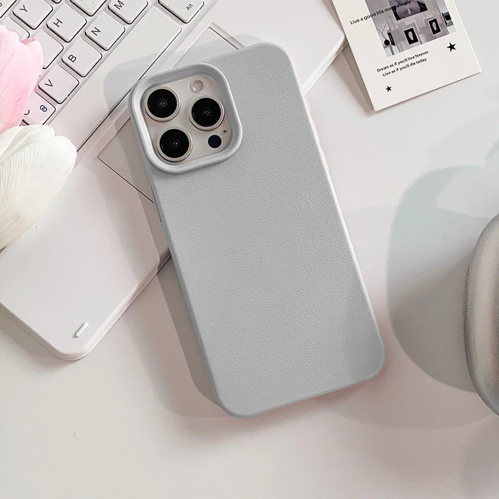 Luxury Leather Silicone Soft Case For iPhone 16 15 14 13 12 11 Pro Max Plus Candy Color Matte TPU Cover Shockproof Thin Shell