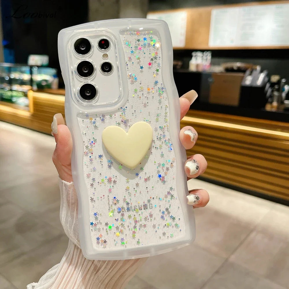 Glitter Love Heart Case for Samsung Galaxy S24 Ultra S23 S22 Plus S20 S21 FE Note 20 A54 A55 A35 A25 A15 A34 A14 A24 Clear Cover