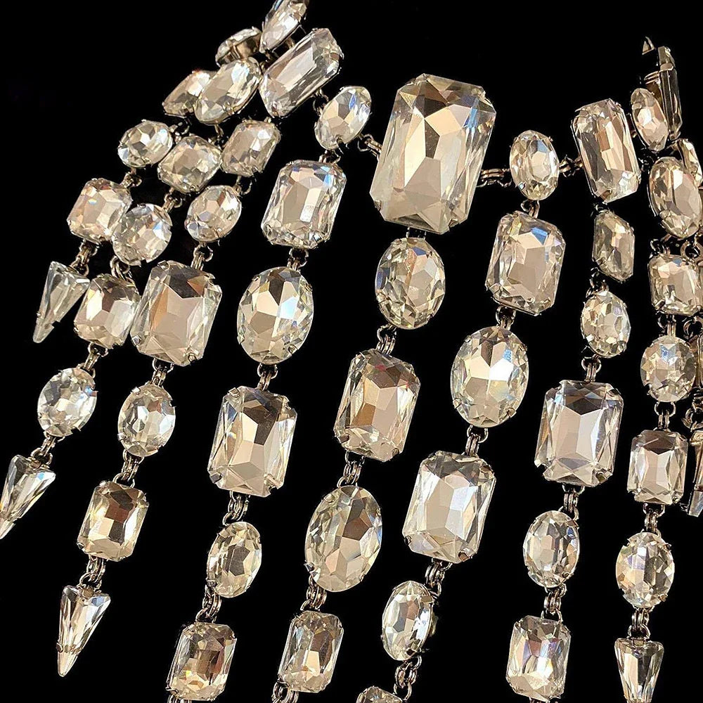 Square Rhinestone Crystal Tassel Fringe Jewelry Set