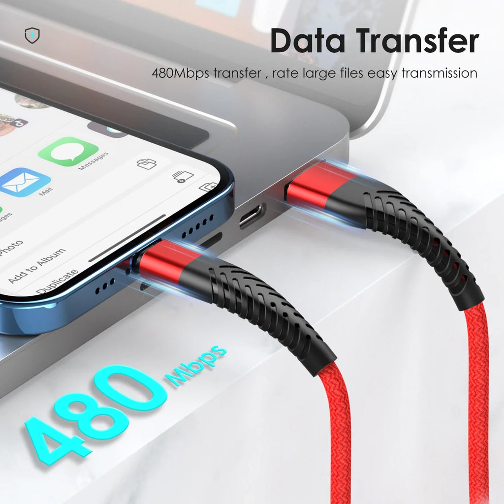 USB Cable For iPhone 14 13 12 11 Pro Max 6 6s 7 8 Plus XS X XR SE iPad 3A Fast Charging Phone Data Sync Wire Cord 0.25M 1M 2M 3M