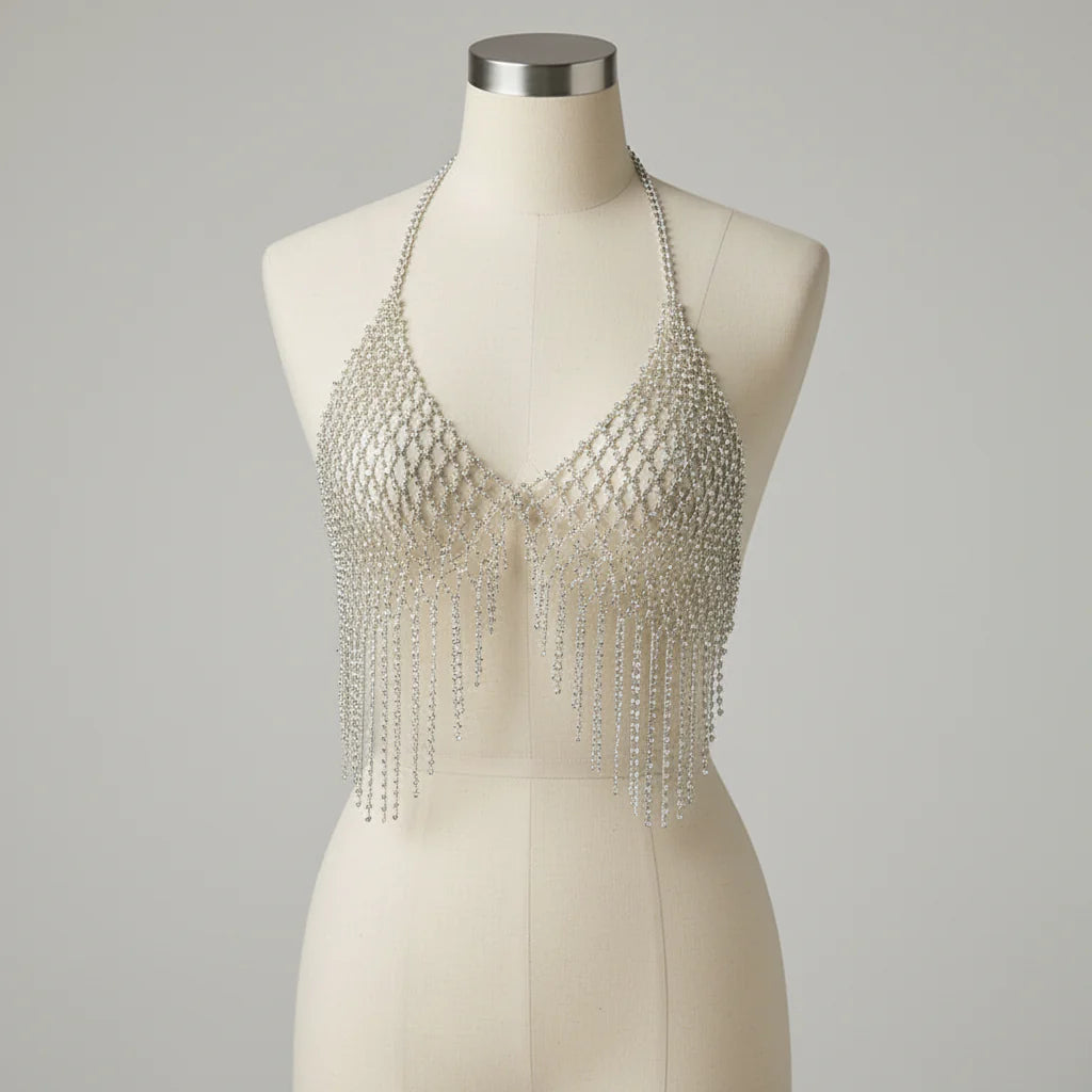 Rhinestone Tassel Fringe Halter Body Chain