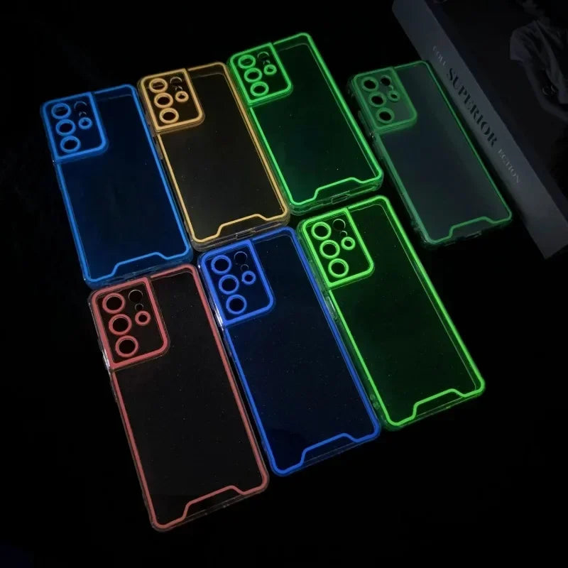 Night Light Luminous Bling Glitter Clear Case for Samsung Galaxy S22 S23 S24 Ultra S23 Plus S21 FE Glowing Silicone Soft Cover