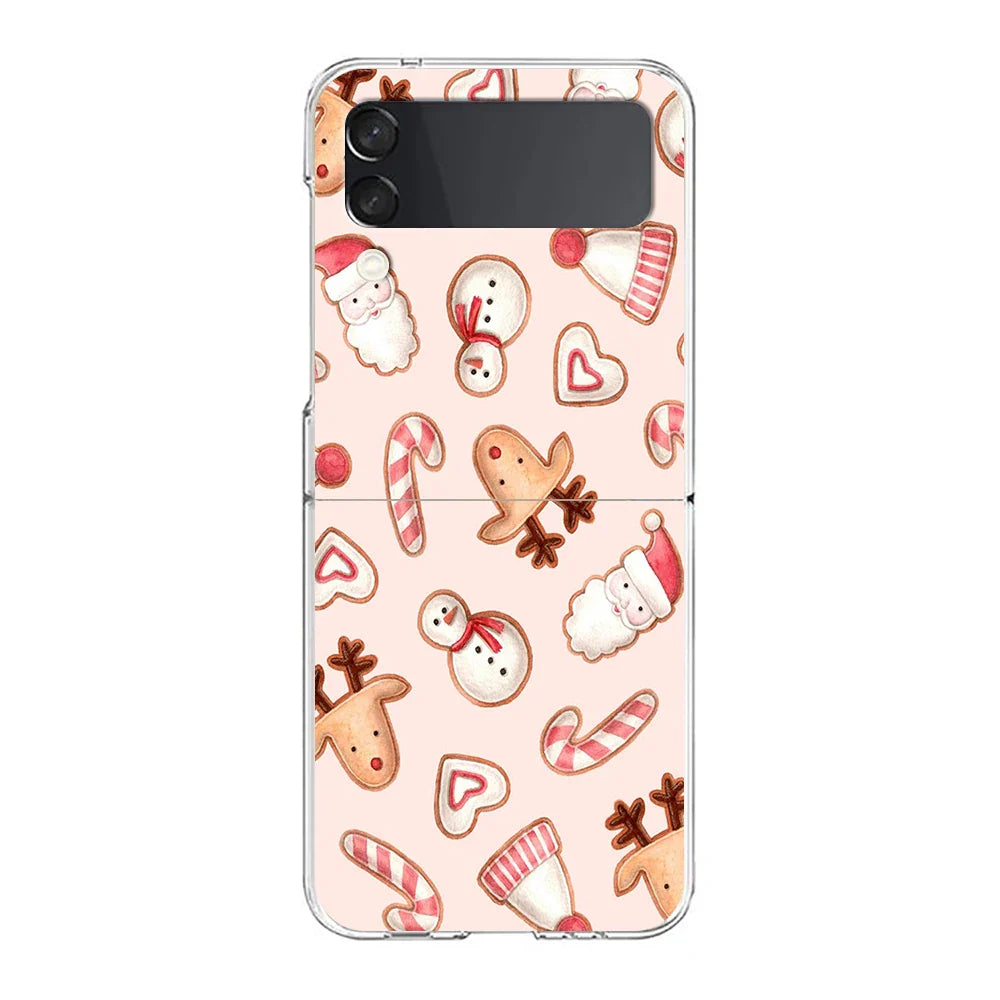 Merry Christmas Pattern Phone Case For Samsung Galaxy Z Flip 6 ZFlip 5 7 Hard Transparent Cover for Samsung ZFlip4 ZFlip3 Shell